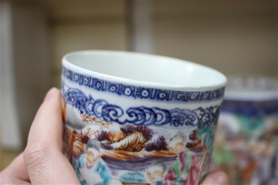 Four Chinese famille rose large mugs, Qianlong period tallest 15cm